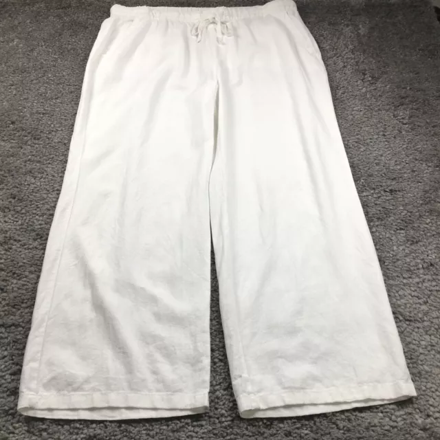 Old Navy Womens Linen Blend Pant Size XL White Elastic Waist Casual Wide Leg NWT