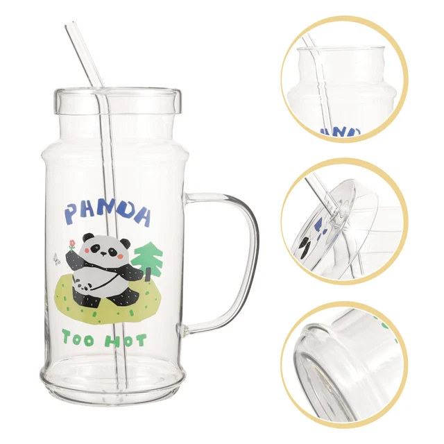 1 ensemble de tasse de verre avec couvercle de paille tasse d'eau mignonne de