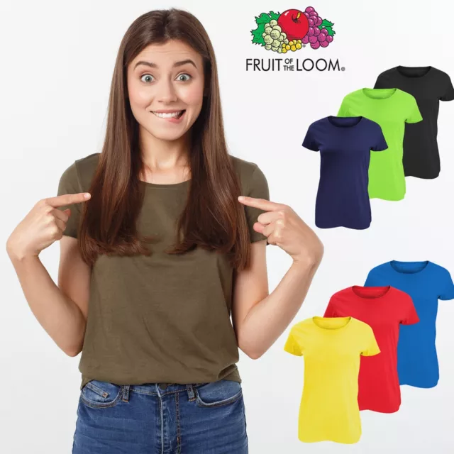 Mujeres Liso Camisetas Fruit Of The Loom Colorido Algodón Entallado