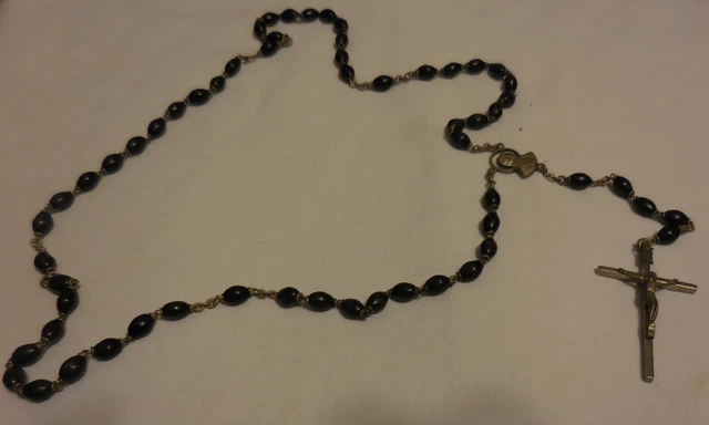 1 Black Rosary Rosaries Jesus Mary Crucifix Beads Christian