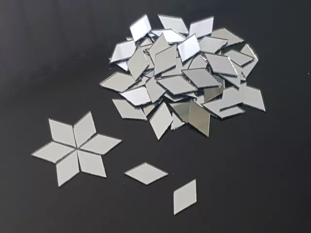 200 pieces, SilverGlass Mirror Tiles, Diamond Shape, Aprox 1 x 2 cm,1 mm Thick