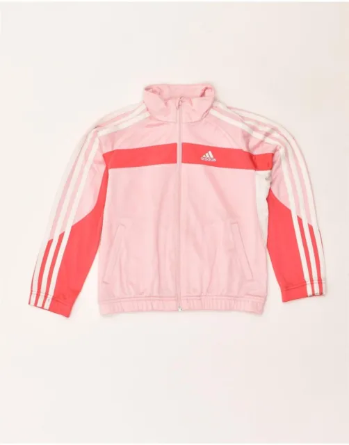 ADIDAS Girls Tracksuit Top Jacket 7-8 Years XS Pink Colourblock Polyester AL06