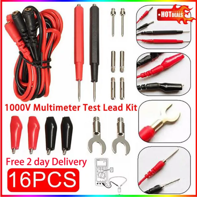 16* Cable Alligator Clip Needle Tip Digital Multimeter Probe Test Lead Kit