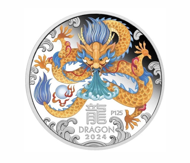 PERTH MINT AUSTRALIA 2024 Year of the Dragon Coloured 1oz Silver Proof