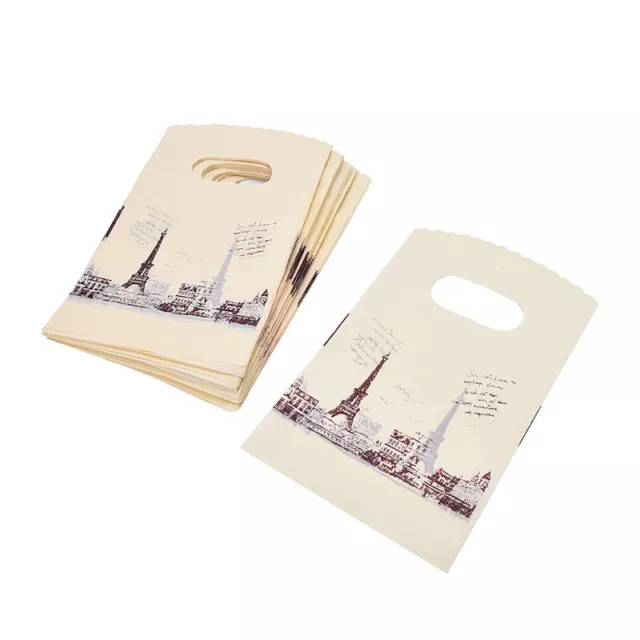 100pcs Yellow Eiffel Tower Packaging Bags Plastic Shopping Bags With Hand C-wf