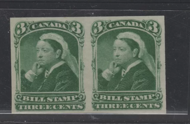 CANADA  QV Bill stamp imperforate pair VFNH 3 cent green