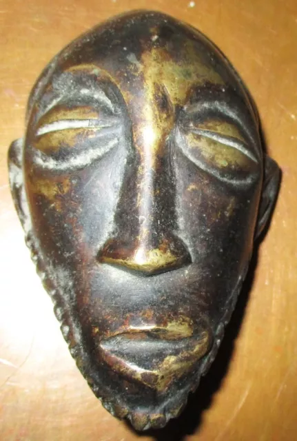 Antique Bronze African Face Death Mask Wall Hanging Small Size