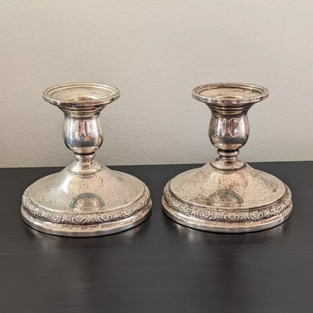 Vintage Prelude International Sterling Floral Candlestick Holders Weighted N212