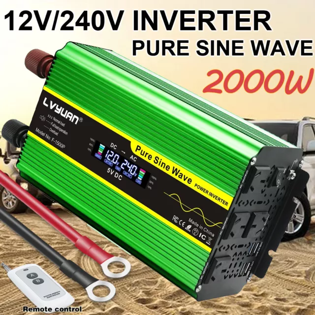 Pure Sine Wave Power Inverter DC 12V to AC 240V Converter 2000W 4000W Car Camp