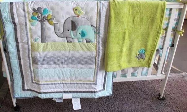 New Baby Boys 4 Pieces Elephant Theme Cotton Nursery Bedding Crib Cot Sets 2