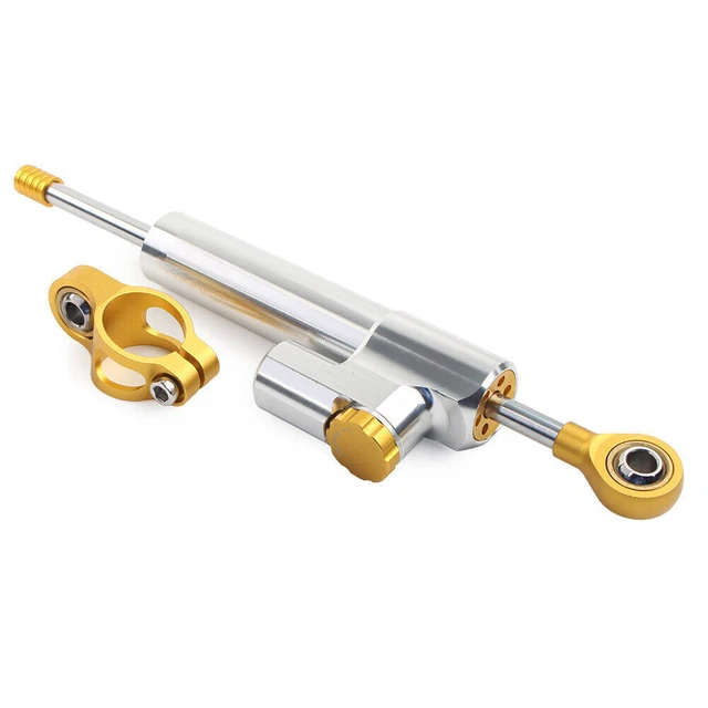 24cm Universal Moto Adjustable Steering Damper Stabilizer Silver &Gold