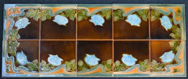 England Antique Art Nouveau Majolica 10-Set Tile C1900