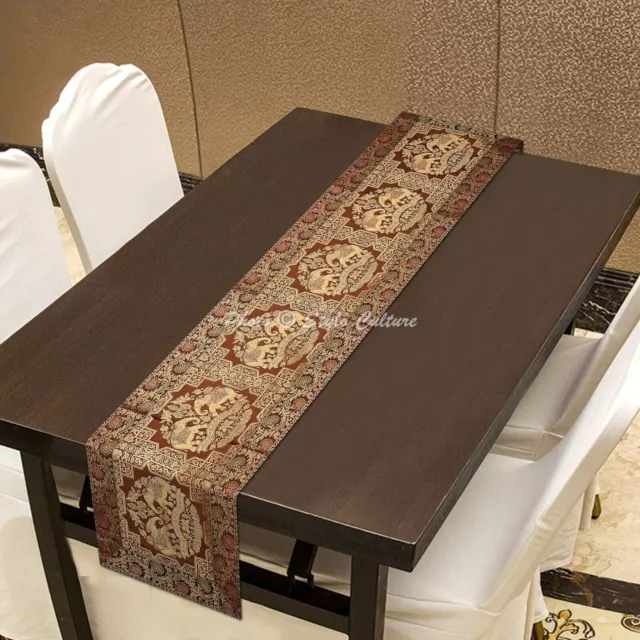Cubierta de mesa larga de elefante marrón brocado corredor de mesa de...