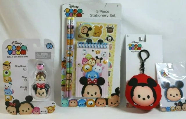 Disney Tsum Tsum Lot Minnie CHIP Bing Bong Stackables, Mickey Mouse Patch, Desk- 2