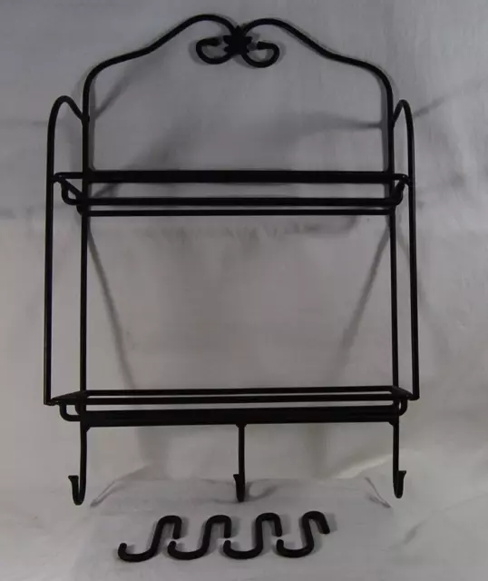 Longaberger Wrought Iron Envelope Basket Rack 2 tier Wall Shelf With 4 Cup Hooks