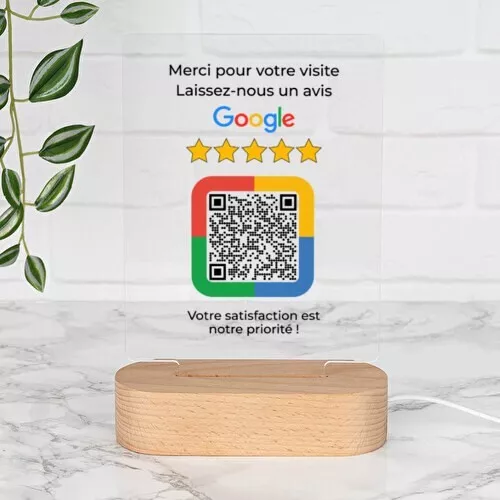 Plaque - Qr code - bois -Plexiglas avis Google - avis clients - review - nfc