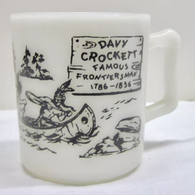 Vintage 1950s Black Davy Crockett Childs White Milk Glass Mug Cup