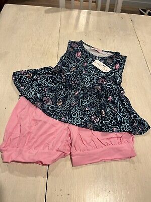 Pete and Lucy Short Set Pink, Black, Green Floral Print Top Size 6/6X~~~C7