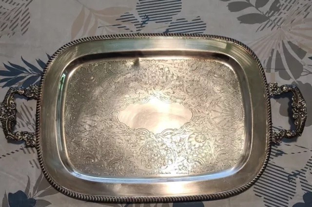 Vintage Sheffield Reproduction Silver Plate Handled Serving Tray