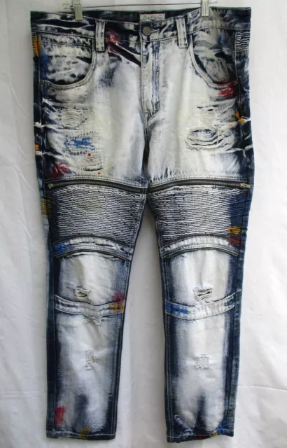 SMOKE RISE..DISTRESSED PAINT SPLASH ACID WASH..DENIM..JEANS..MENS sz 38 X 32