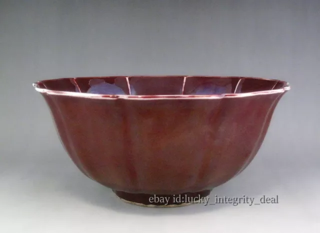 Beautiful Chinese Old Monochrome Ox-blood Red Glaze Porcelain Bowl Yongle Mark 2