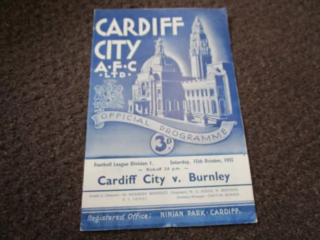 CARDIFF CITY  v  BURNLEY  1955/6  OCTOBER 15th  FOOTBALL PROGRAMME