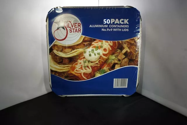 50 x Large 9x9x1.5 Aluminium FOIL Food Storage CONTAINERS + LIDS (PACK OF 50)