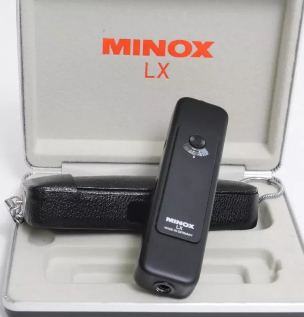 Minox LX black subminiature camera w. leather bag, metal strap boxed in origina