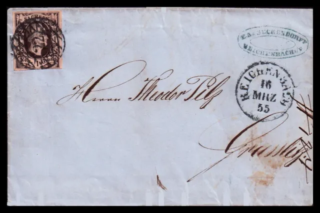 Sachsen: 1855; Brief von Reichenbach nach Grasslitz StempelNr. 22