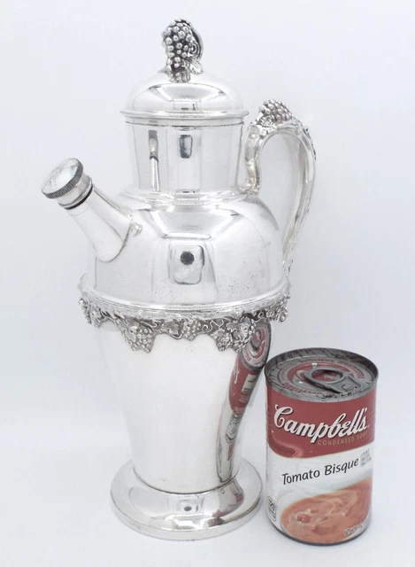 Antique Pilgrim Friedman Silver Plate Co 3 Pint Grape Design Cocktail Shaker