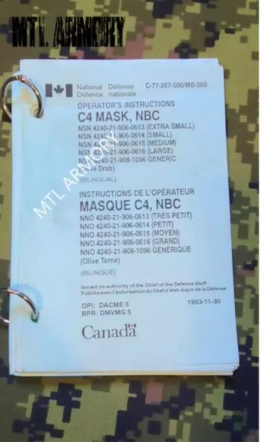 Canadian Forces Issued Airboss C4 Gas Mask Manuel  ( Canada Army)