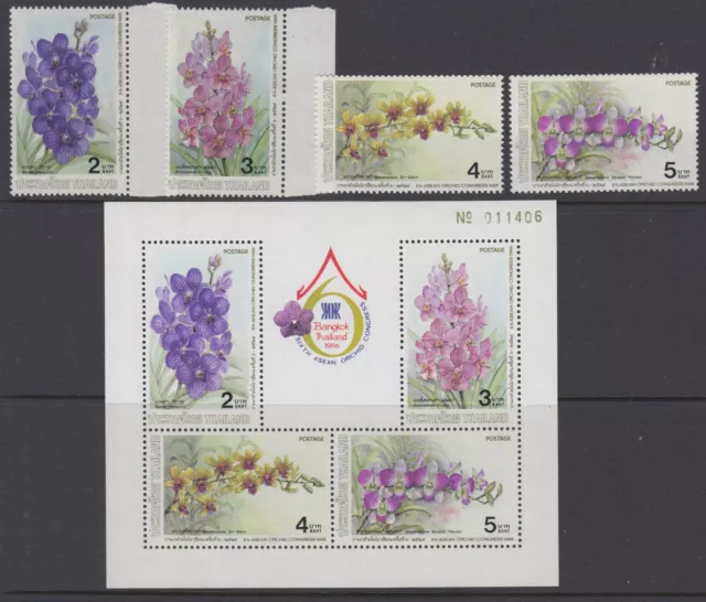 THAILAND : 1986 ASEAN Orchid Congress  set + M. Sheet  SG1261-4 +MS1265 MNH