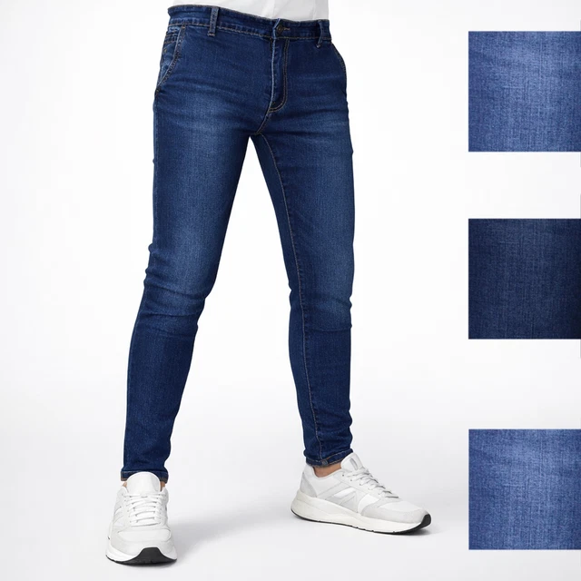 JEANS UOMO SLIM fit elasticizzato ragazzo pantaloni skinny strappati 46 48 50 52 EUR 18,90 - IT