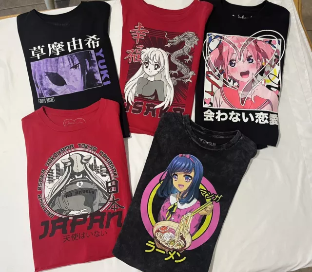 Lot Of 5 Anime Girl Cartoon Cropped Top T-Shirt Women's Size L Graphic Tee