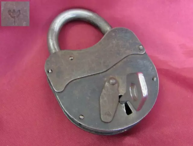 19C. Antique Large Iron Padlock And Key For Door Gate