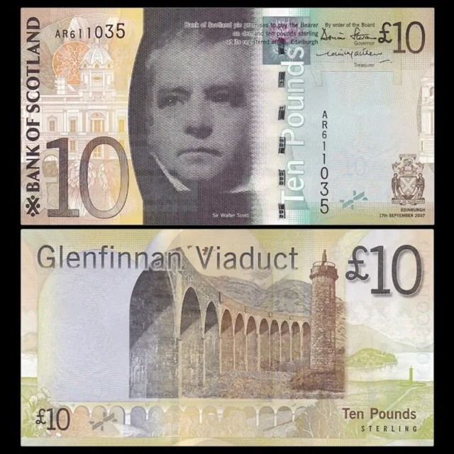 [Europe] Scotland 10 Pounds, 2007, Prefix AA, Bank of Scotland, P-125, UNC