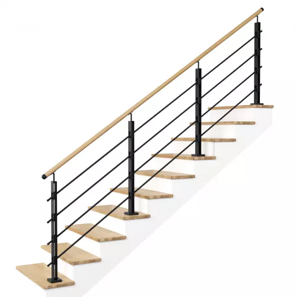 Bois Inox Loft Industriel Balustrade Noir Pièces Rampe 40x40 MM Chêne