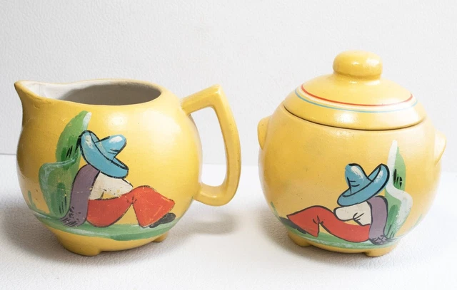 Vintage Ransburg Pottery Yellow Creamer & Sugar Bowl Set - Mexican Design