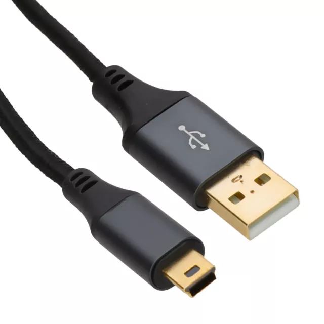 Pro Metal USB 2.0 24AWG Hi-Speed A to Mini-B 5 pin Cable Power/Data Lead BRAIDED