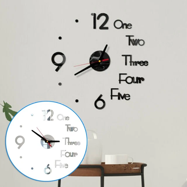 Affichage Horloge Murale Auto-adhésif Grand Sans Poinçon Surface Miroir