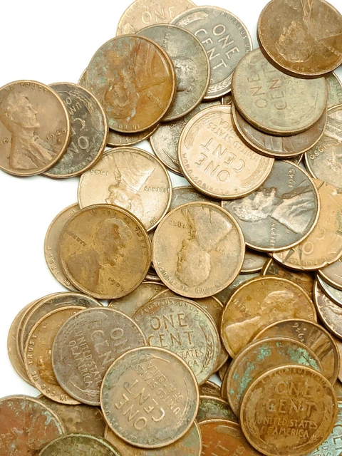 50 Wheat penny lot unsearched 1909-1958 - In roll of 50.