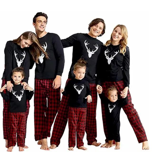 Zweiteiliges familienpassendes Pyjama-Set niedliche Hirsche Erwachsene Kinder Weihnachtskleidung *Z