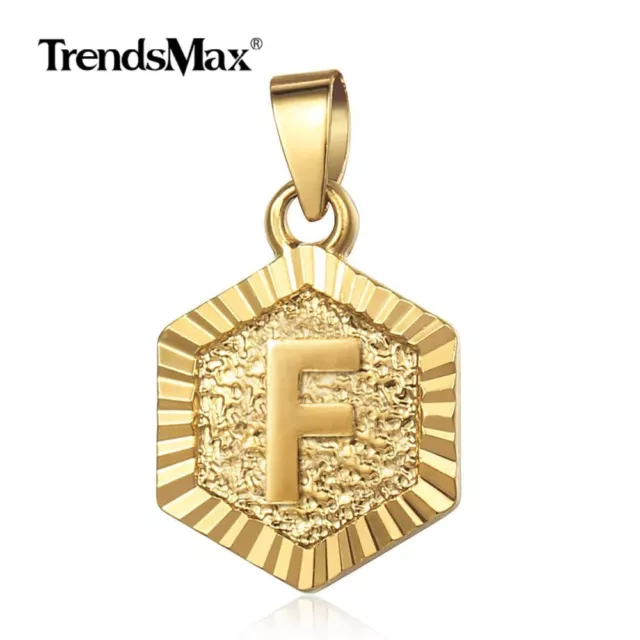 Hex Gold Plated Initial Letter A-Z Pendant Charm Only, Hexagon Shape (No chain)