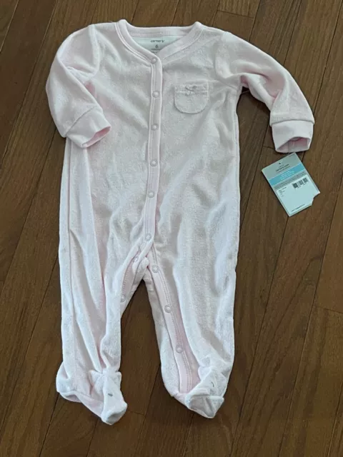New Carters Infant Girl Light Pink Terry Cloth 1 pc Jumper Romper Size 6 months