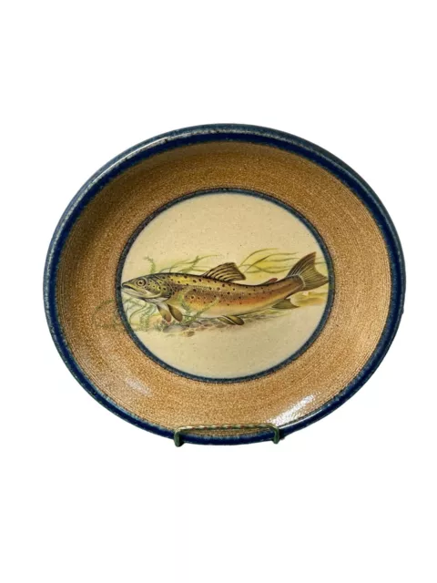 Monroe Salt Works Stoneware Pottery Brook Trout Pattern Plate 9” - EUC