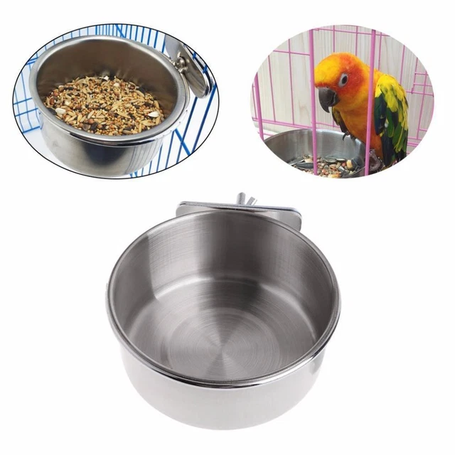 1X Steel Pet Hanging Bowl Feeding Cat Dog Bird Parrot Food Water Cup NEW I2Y4