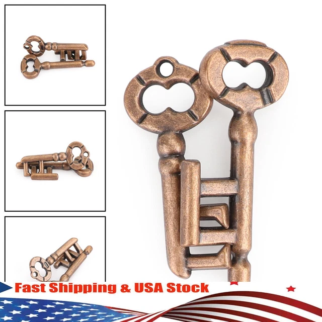 Vintage Alloy Cast Puzzle Box Metal Lock Toys IQ Mind Brain Teaser Game Key Lock