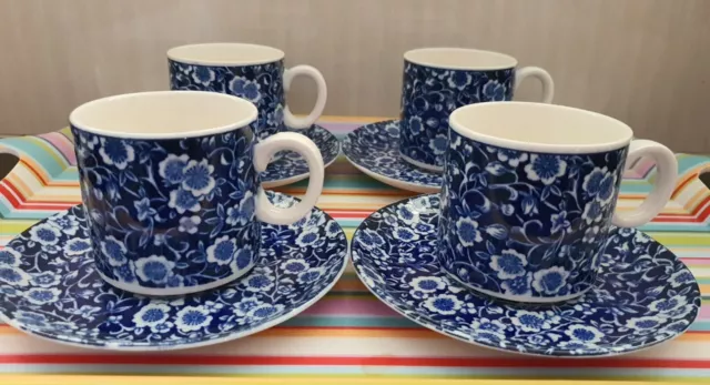 4 Vintage Blue & White Chintz Cup & Saucer Sets Japan Blue & White Decor
