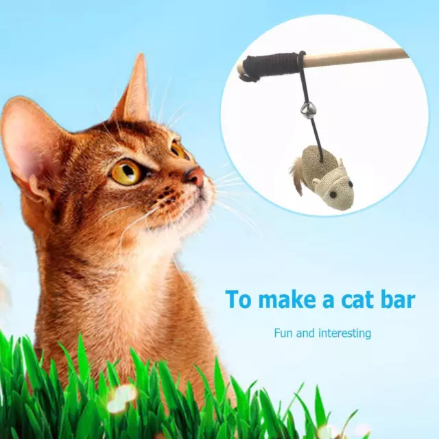 fr Pet Cat Teaser Interactive Toys Sisal Feather Wood Wand Catcher Stick Biting