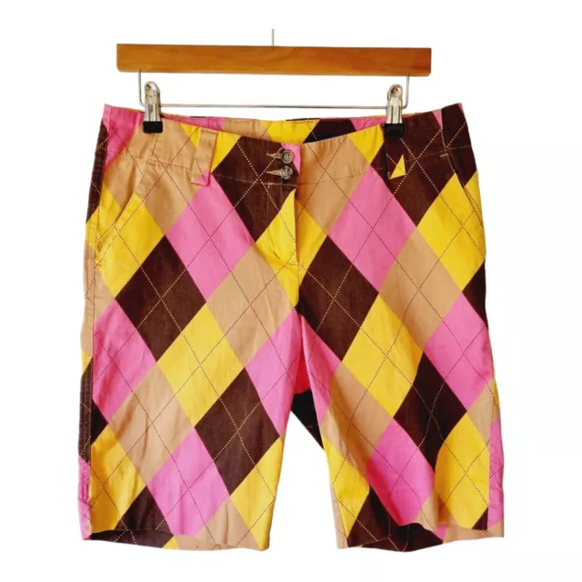 Loudmouth Ladies Size 12 Argyle Mixed Colour Bermuda Golf Shorts Designer